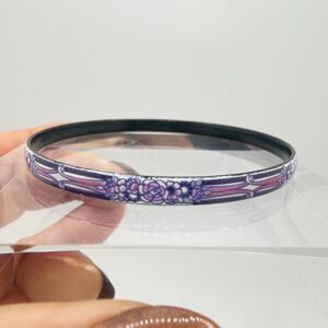 8.5" Michaela Frey signed metal 5mm thick pink/purple floral bangle bracelet!